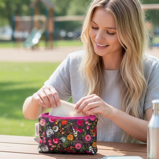Snack Sized Reusable Zippered Bag Floral on Gray
