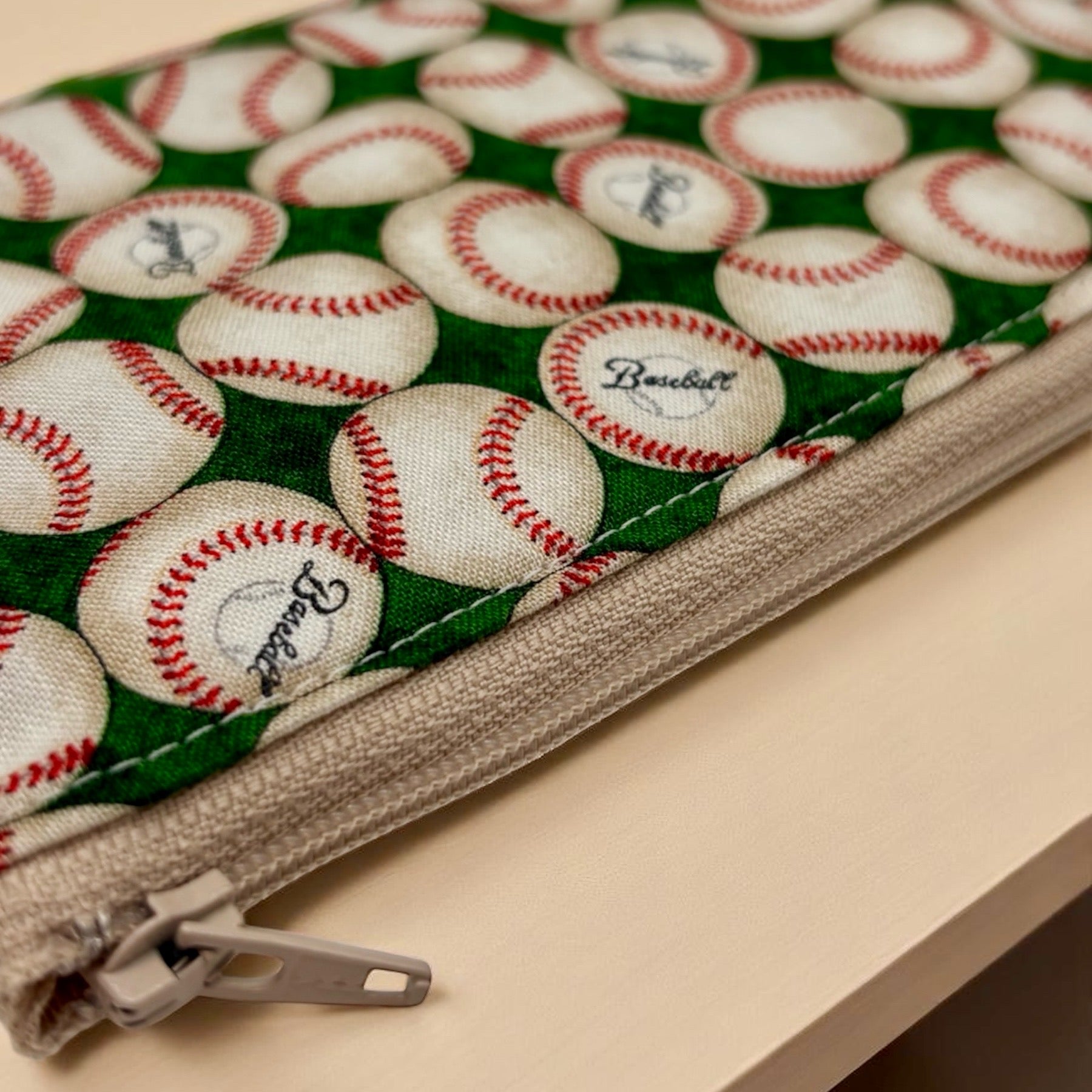 Knick Knack Sized Reusable Zippered Bag Baseball Green