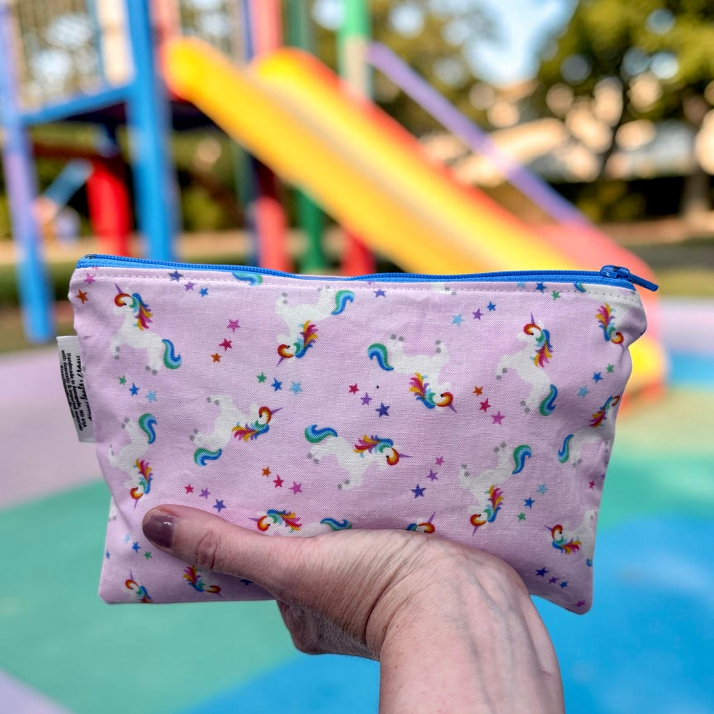 Snack Sized Reusable Zippered Bag Unicorns Rainbow