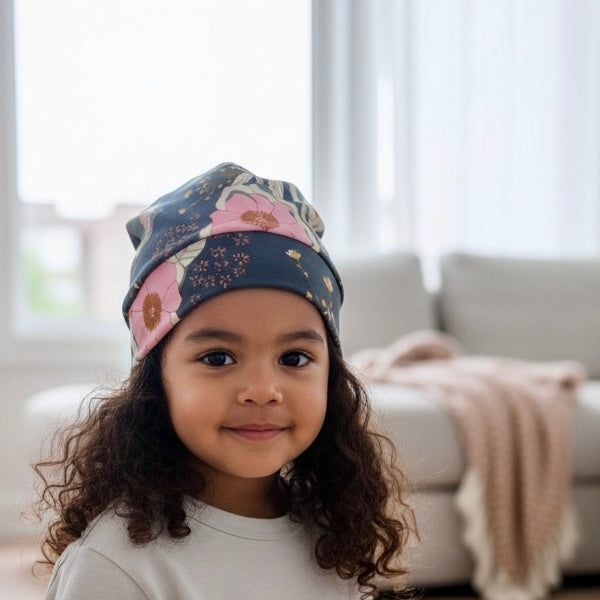 Beanie Hat in Little Kid: Floral with Rose Gold