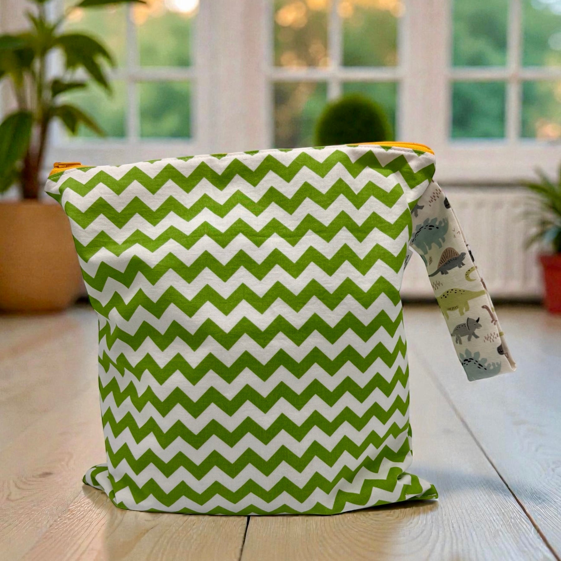 Large Wet Bag with Handle Chevron and Dinosaurs