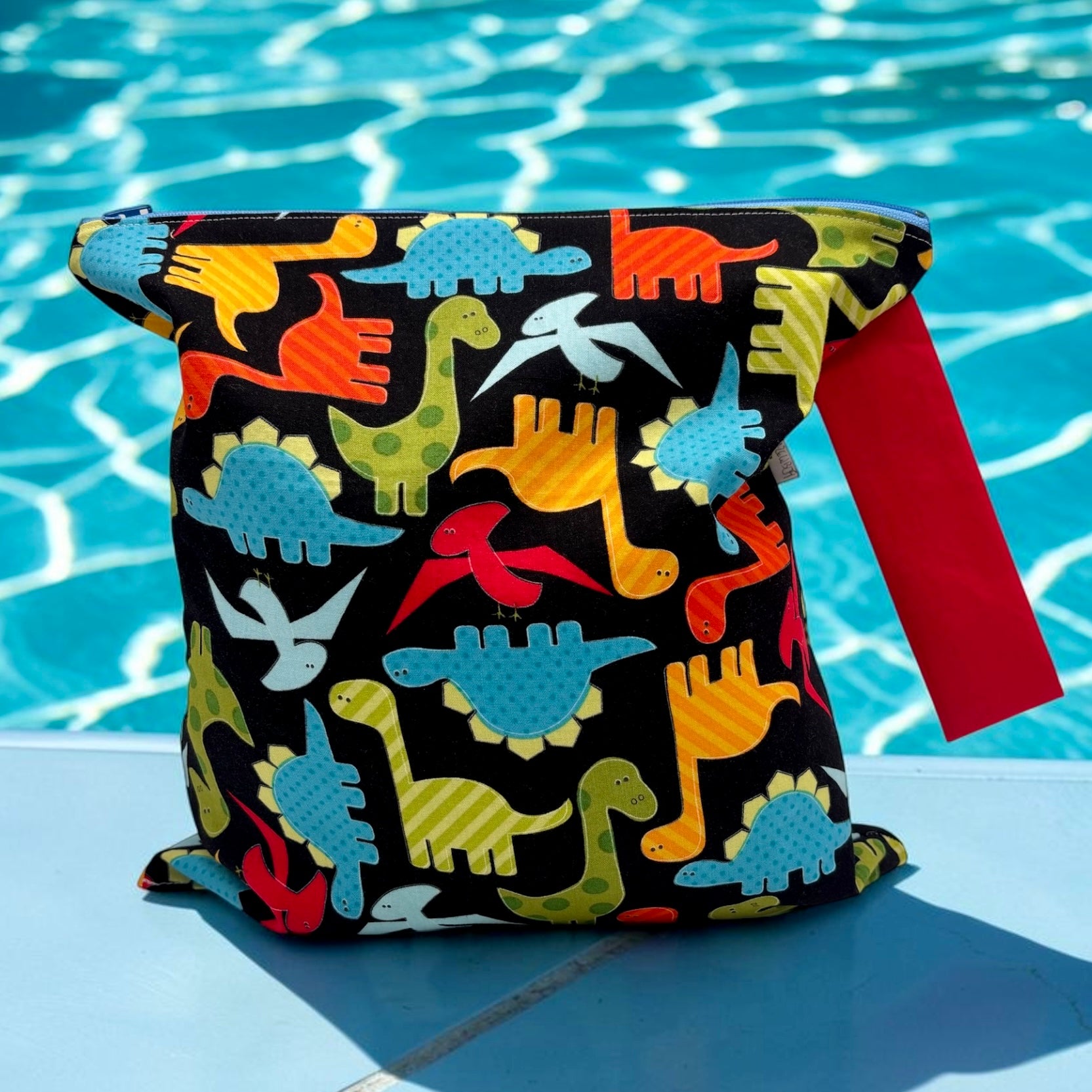 Large Wet Bag with Handle Dinosaurs Colorful