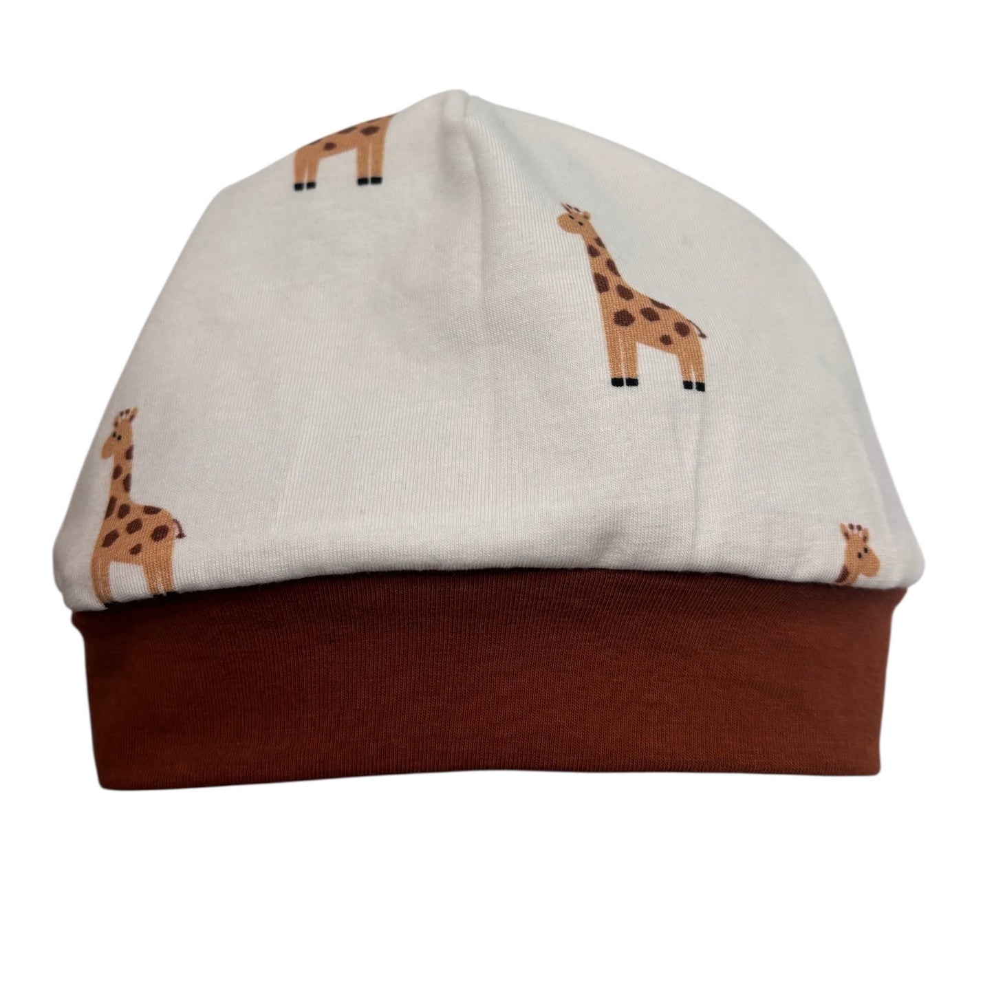 Beanie Hat in Baby: Giraffes with Solid Brim