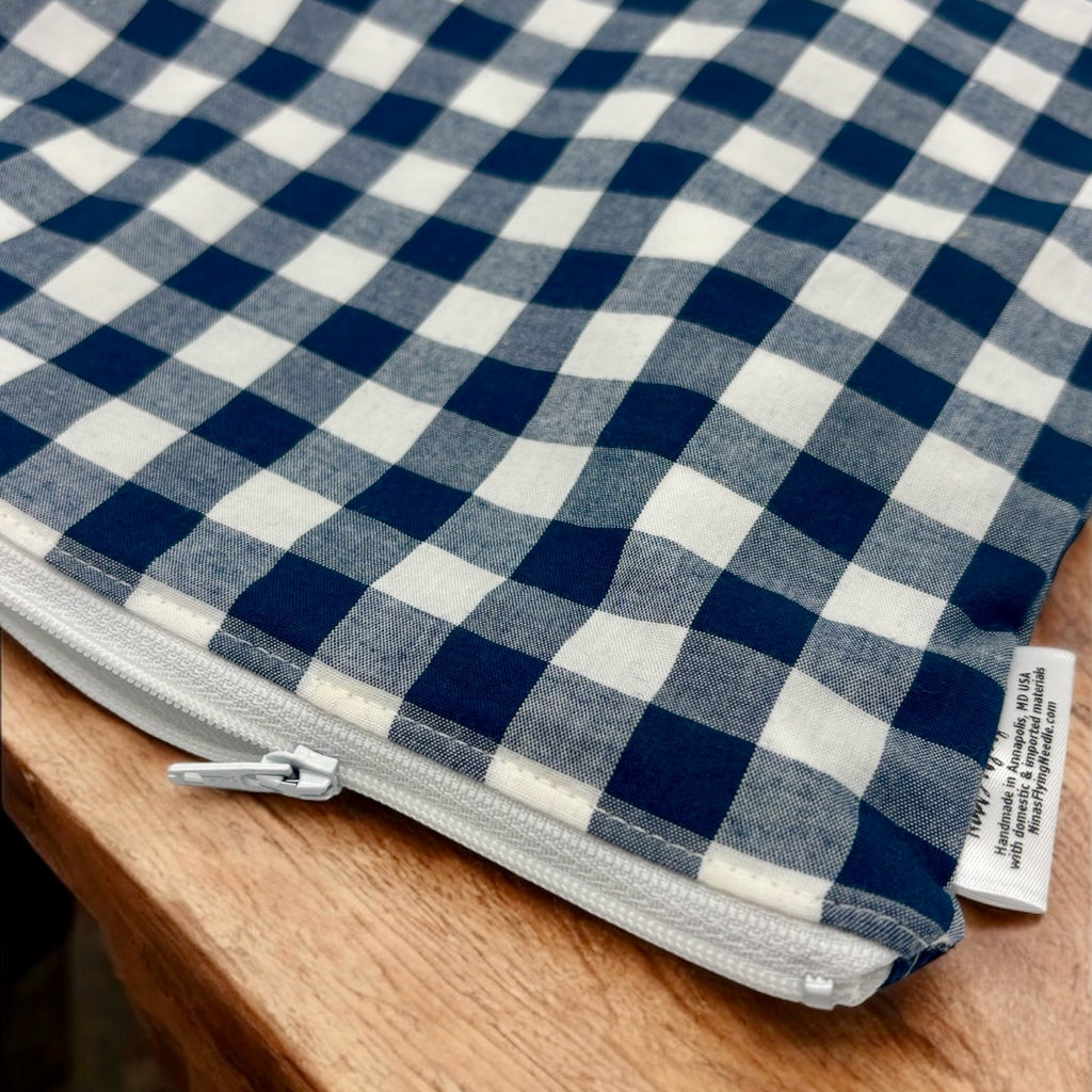 Gallon Sized Reusable Zippered Bag Plaid Blue and White
