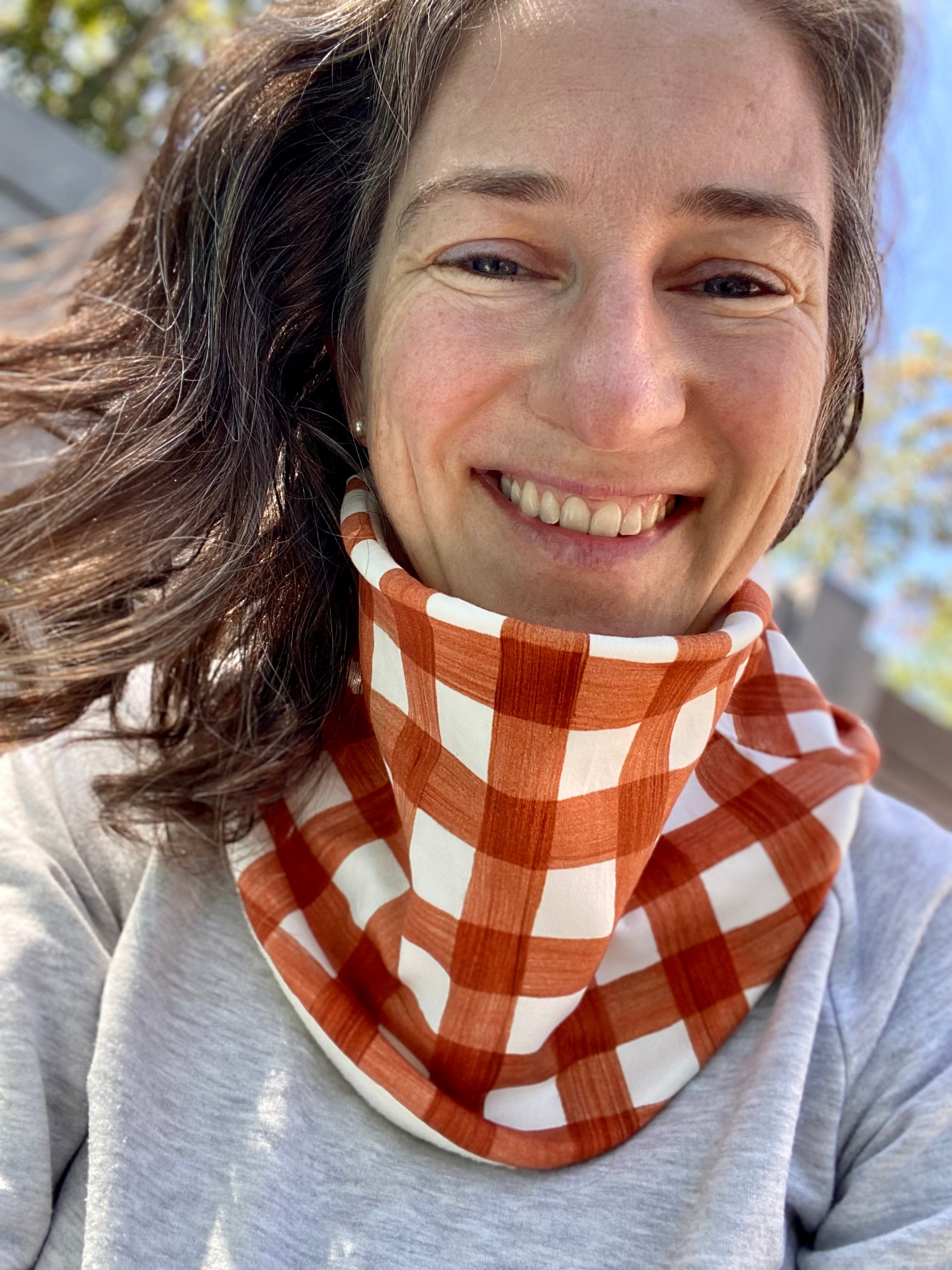 Adult Handmade Neck Warmer Grid on Black