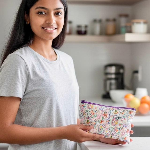 Snack Sized Reusable Zippered Bag Paisley