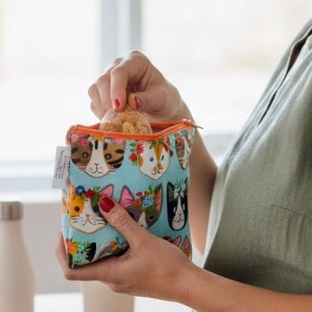 Snack Sized Reusable Zippered Bag Cat Faces
