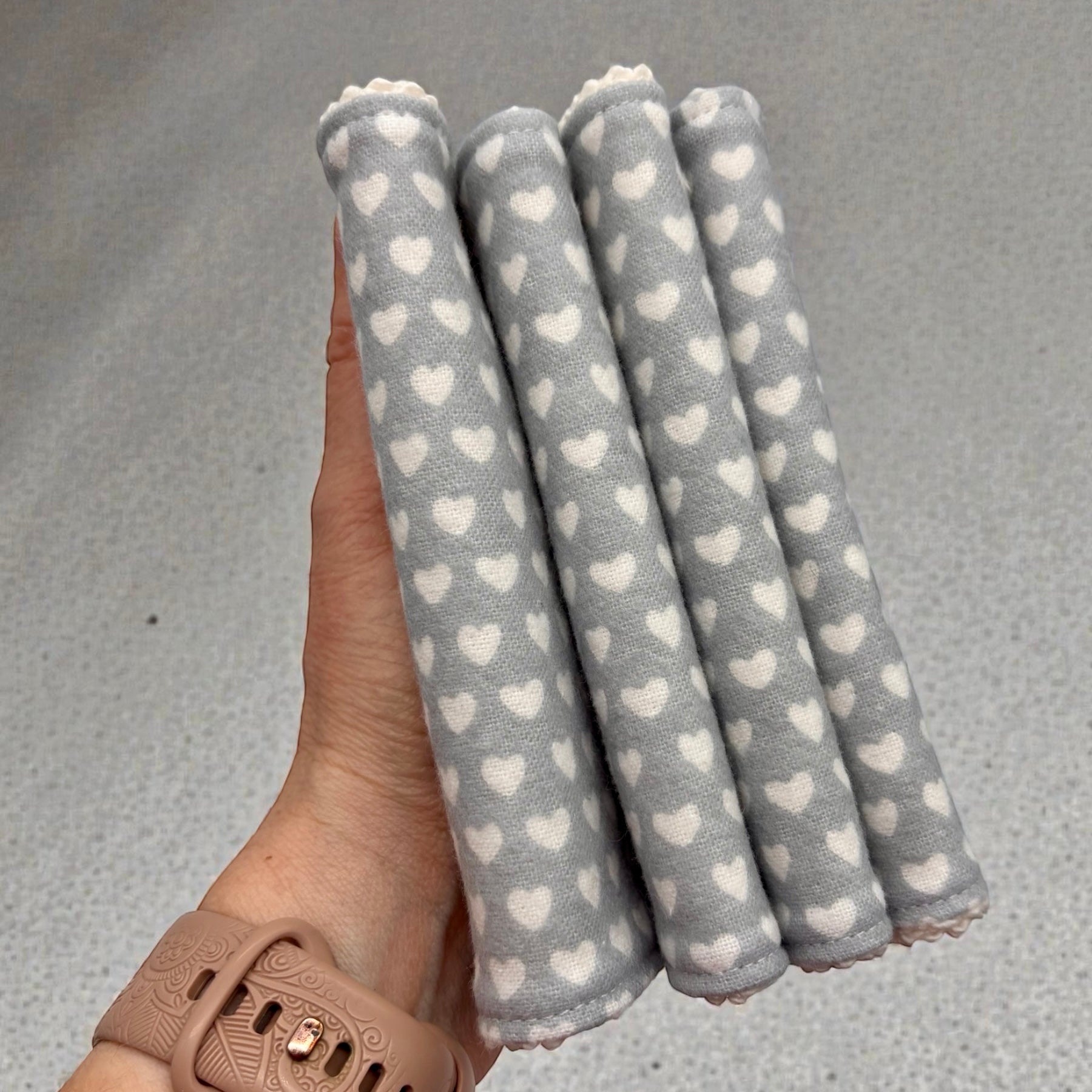 Wash Cloths - Minis - Hearts on Gray