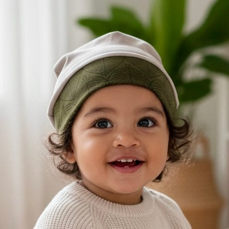 Beanie Hat in Little Kid: Solid Gray with Leaves