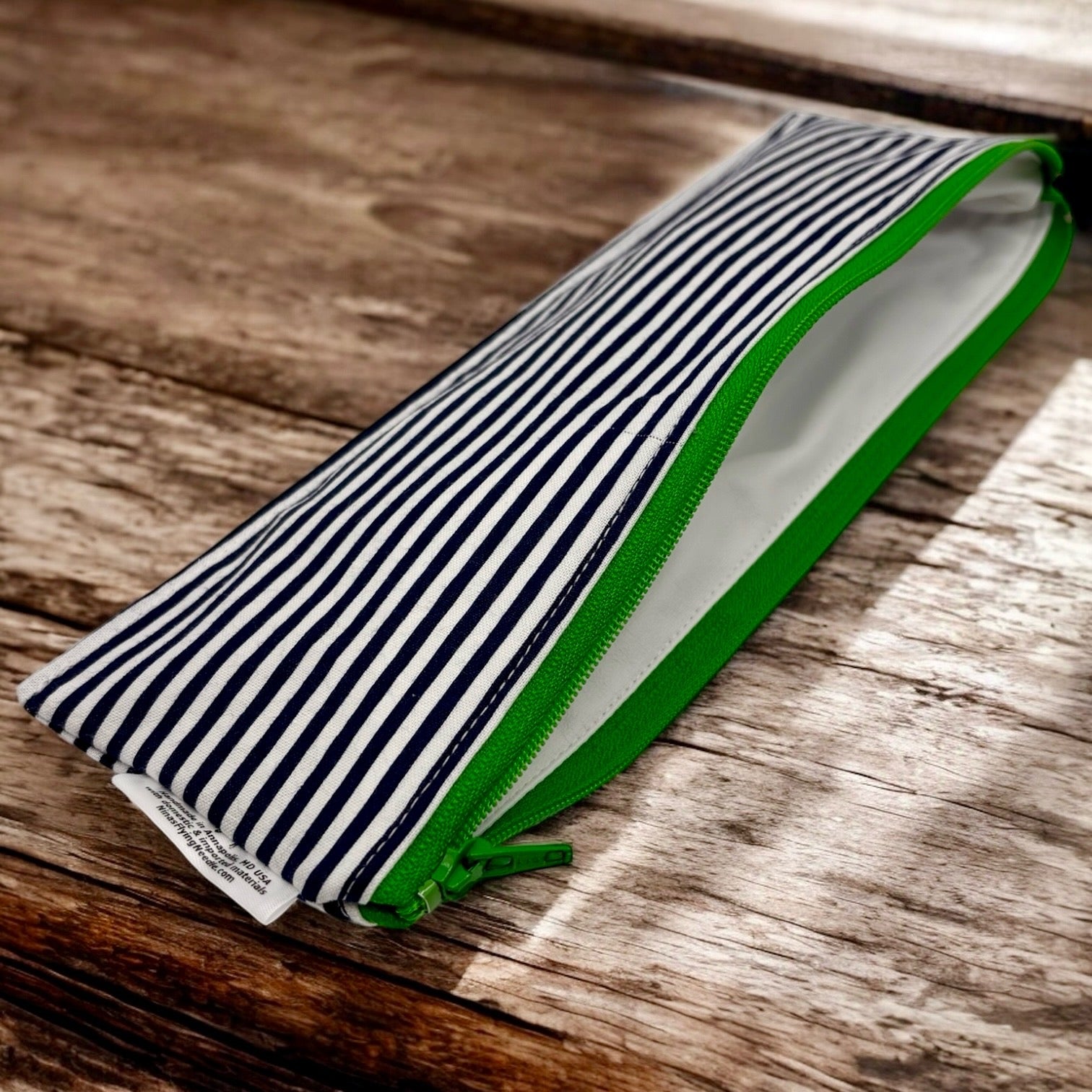 Regular Sized Reusable Straw/Utensil Wet Bag Stripes Navy/White