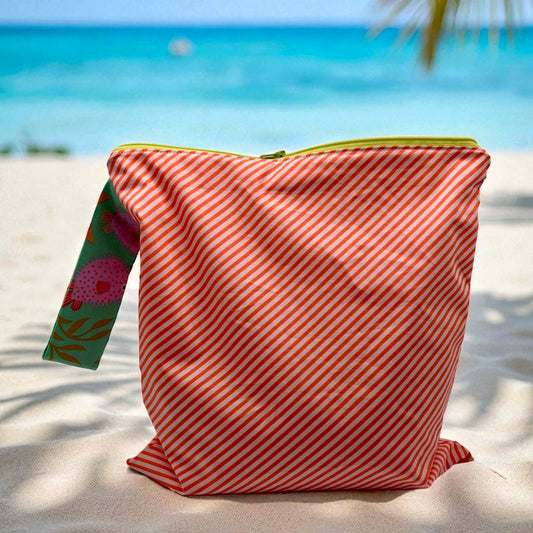 Large Wet Bag with Handle Bias Stripes Coral