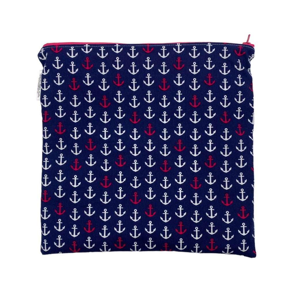 Gallon Sized Reusable Zippered Bag Anchors Pink on Navy