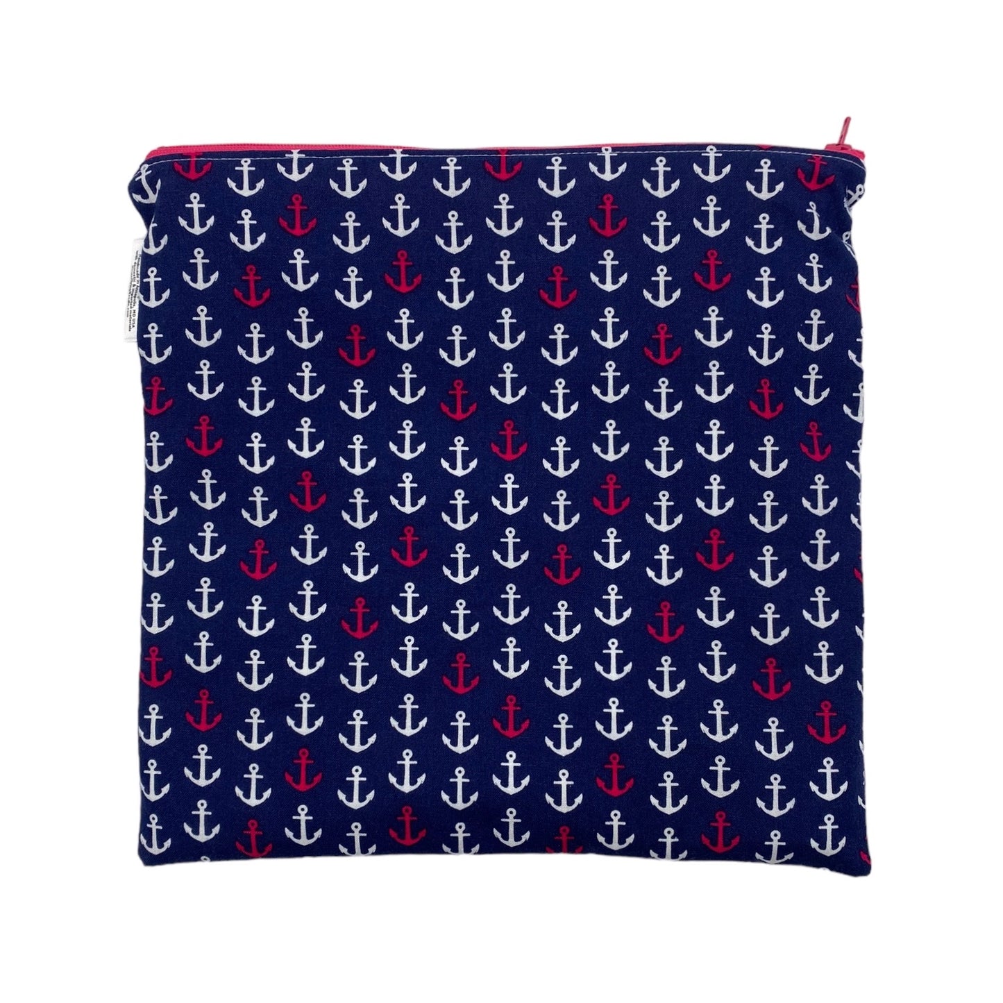 Gallon Sized Reusable Zippered Bag Anchors Pink on Navy