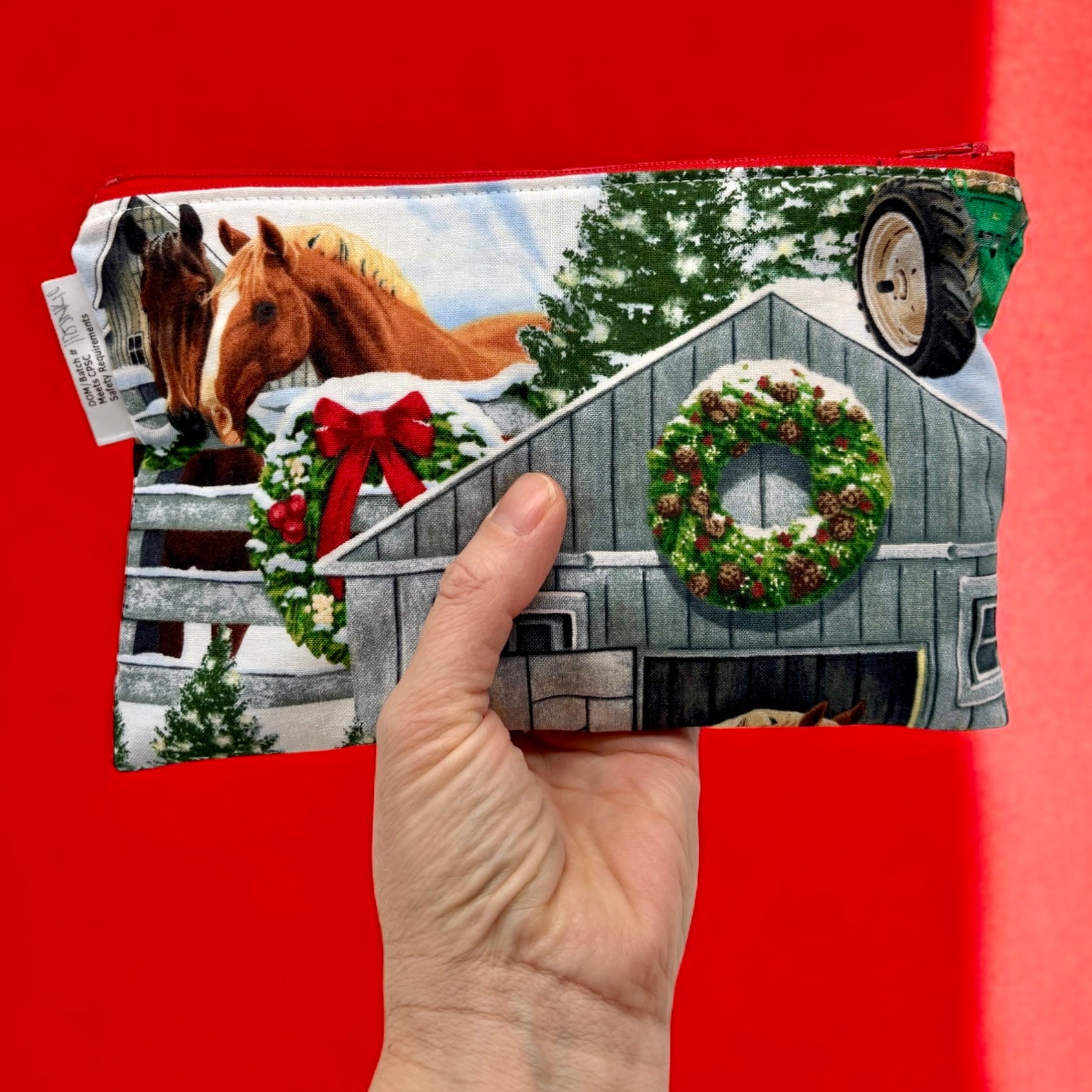 Snack Sized Reusable Zippered Bag Barn Christmas