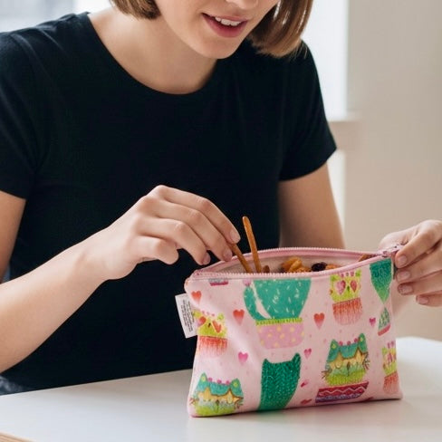 Snack Sized Reusable Zippered Bag Cat Cactus