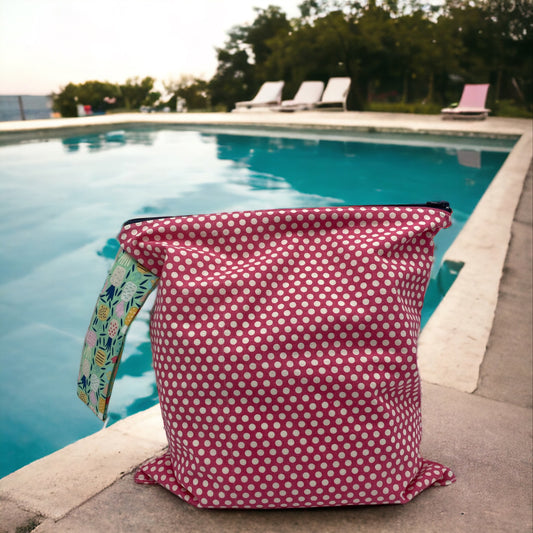 Large Wet Bag with Handle Polka Dots and Pineapples