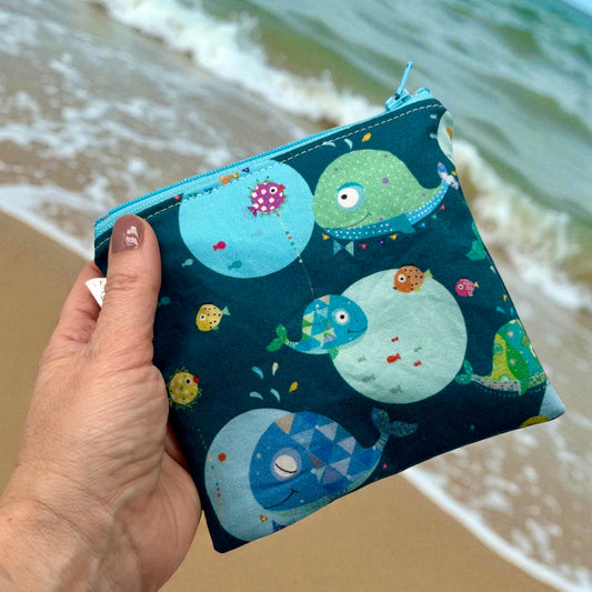 Toddler Sized Reusable Zippered Bag Whales