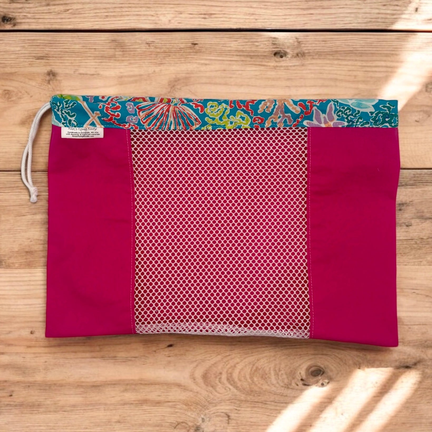 Medium Produce Bag Solid Pink and Tropical