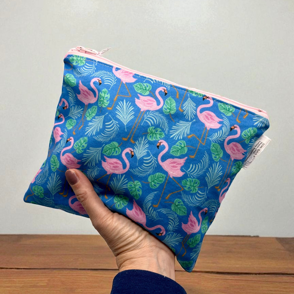 Sandwich Sized Reusable Zippered Bag Flamingos