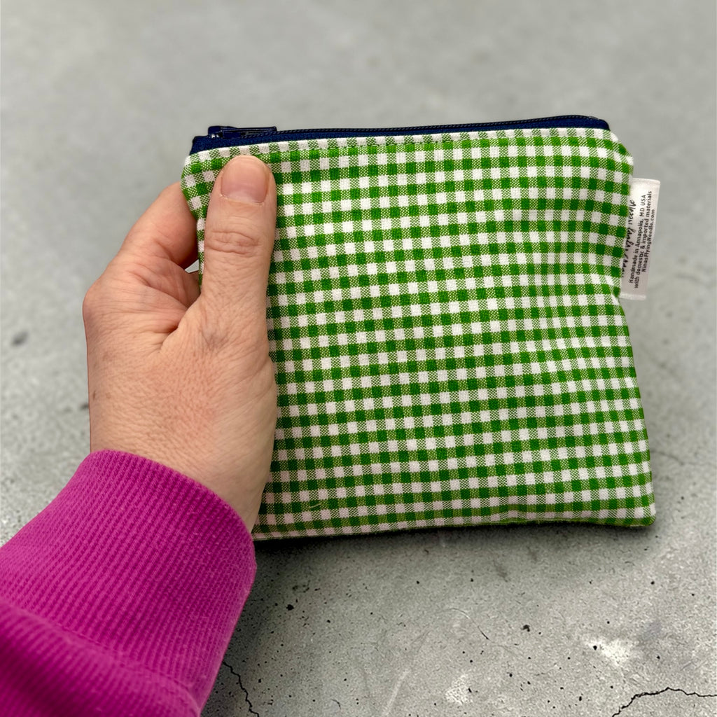 Toddler Sized Reusable Zippered Bag Gingham Green