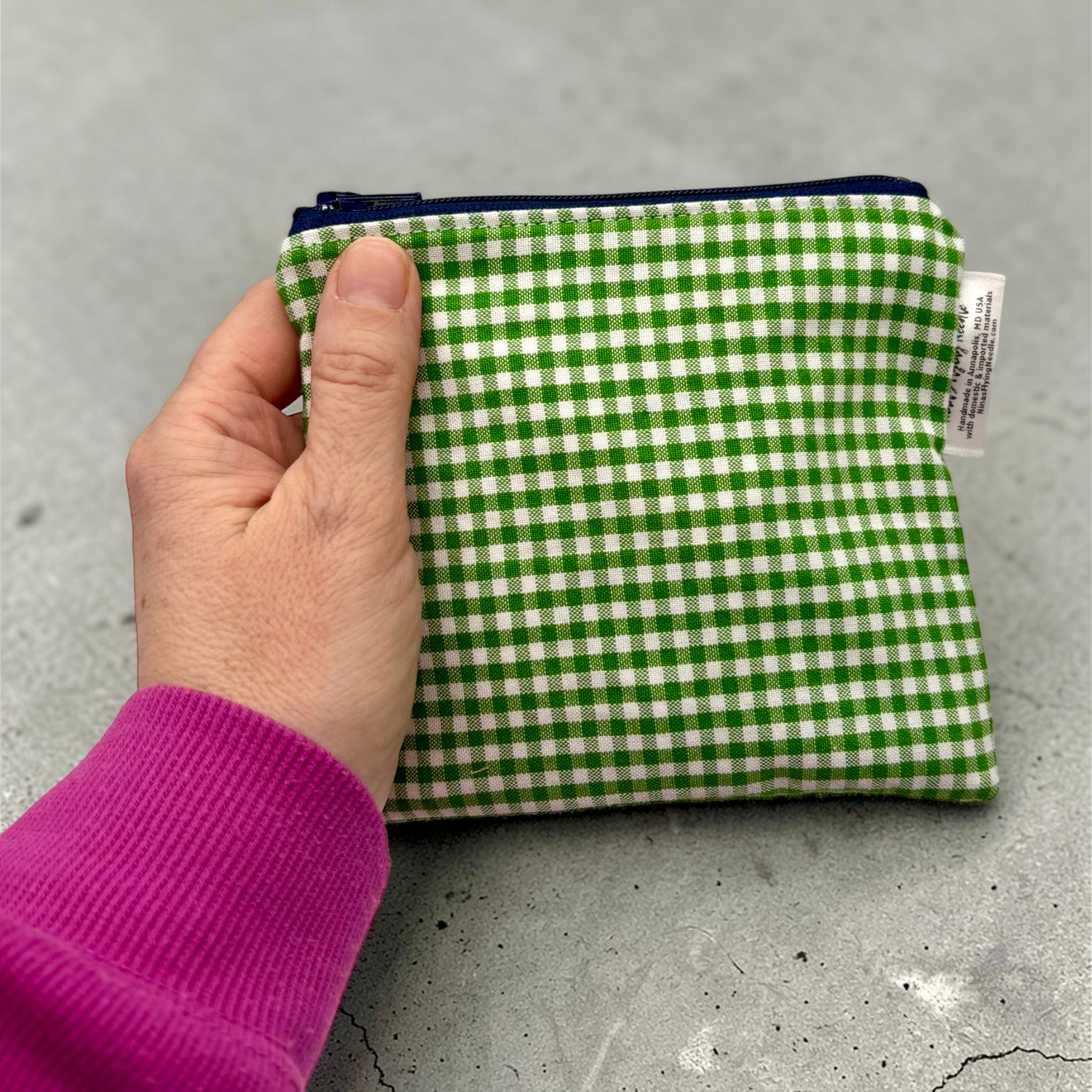 Toddler Sized Reusable Zippered Bag Gingham Green