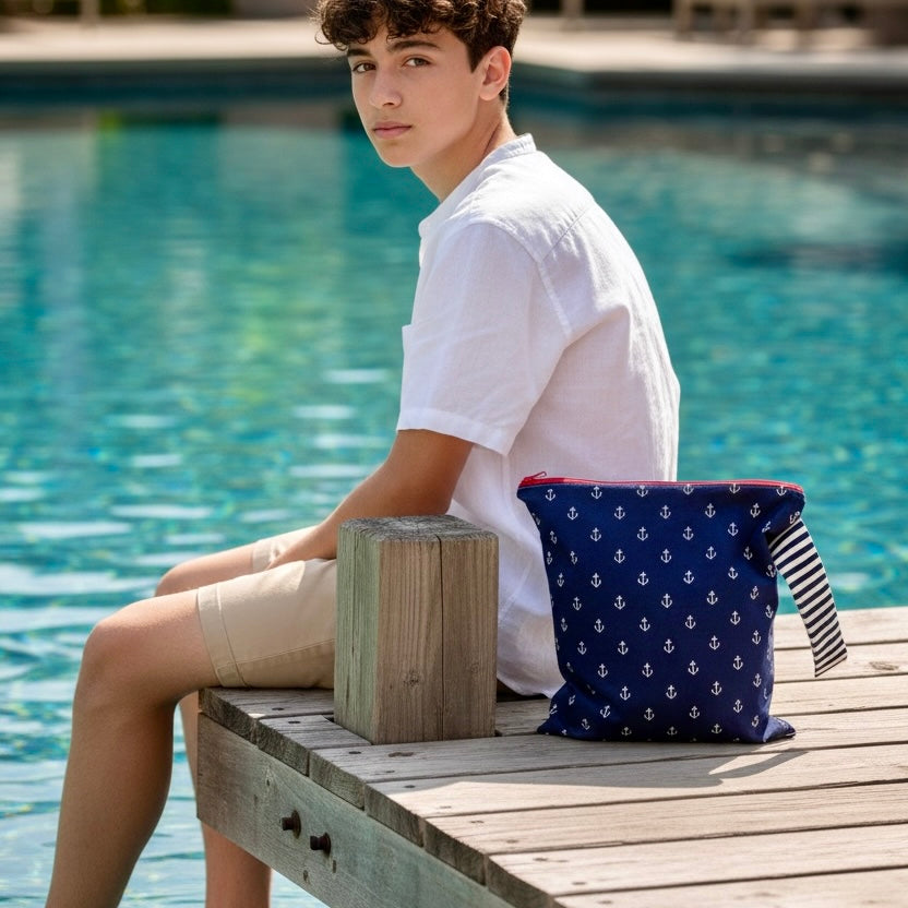 Large Wet Bag with Handle Anchors on Navy