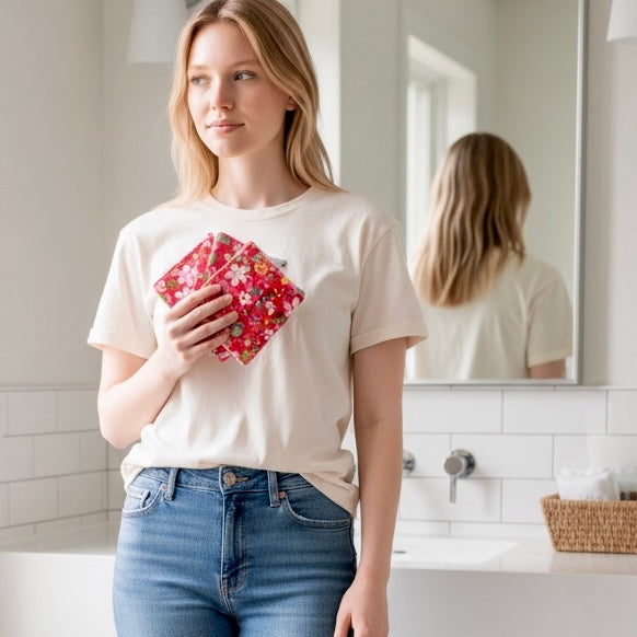 Wash Cloth - Regular - Floral on Red