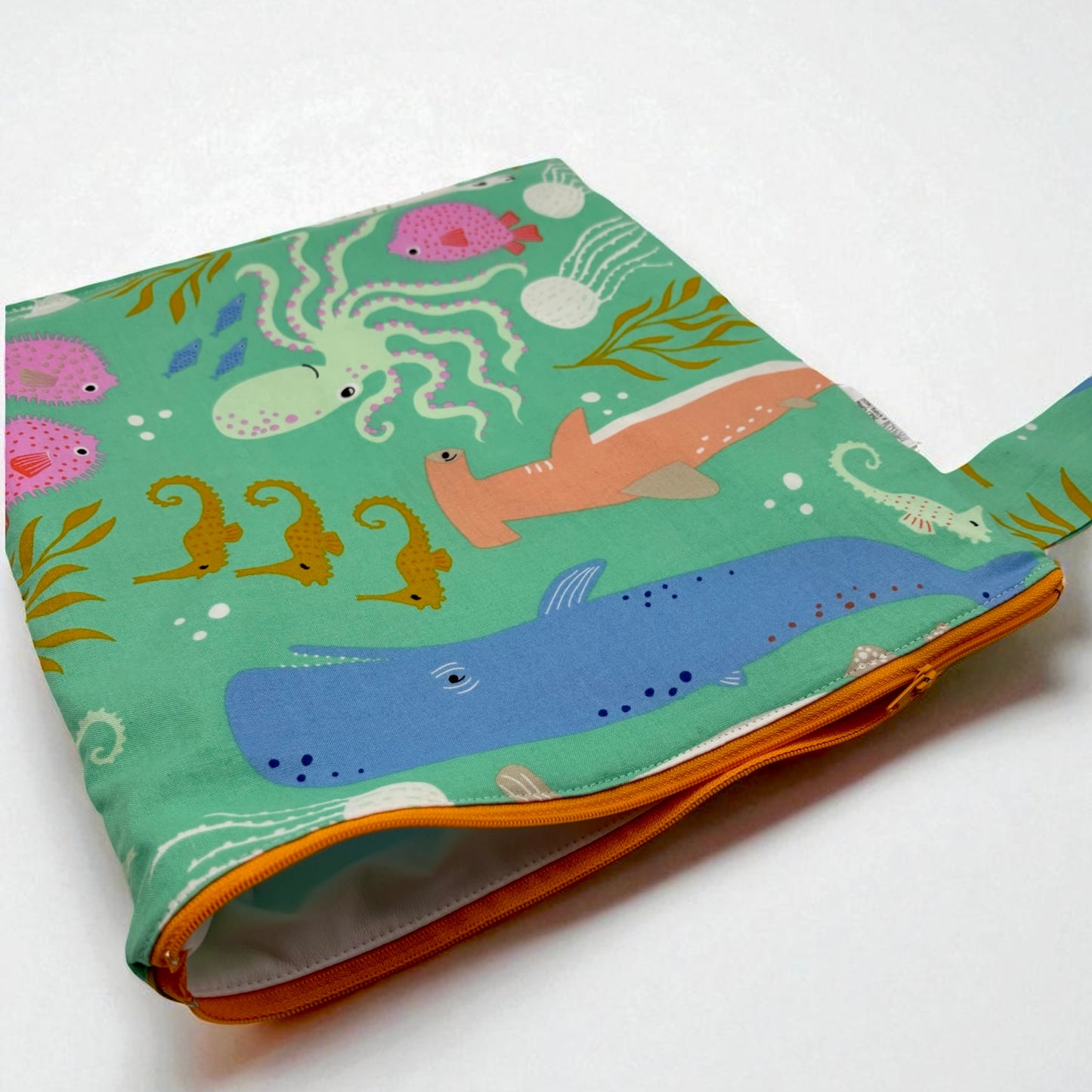 Large Wet Bag with Handle Ocean Animals