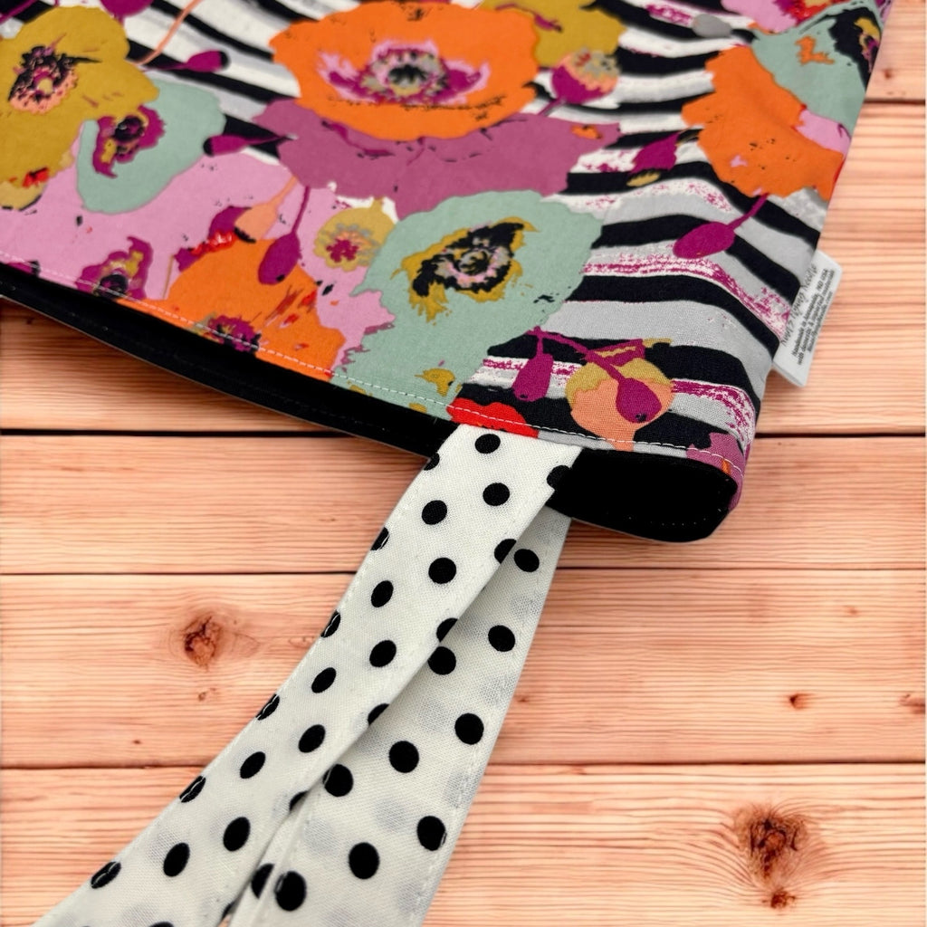 Children's Library Sized Reversible Tote Floral on Stripes