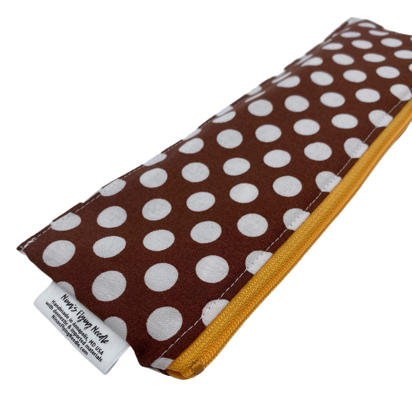 Regular Sized Reusable Straw/Utensil Wet Bag Polka Dots on Brown