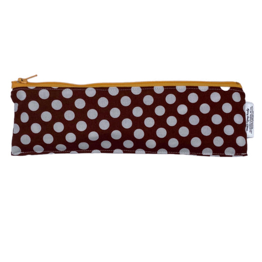 Regular Sized Reusable Straw/Utensil Wet Bag Polka Dots on Brown