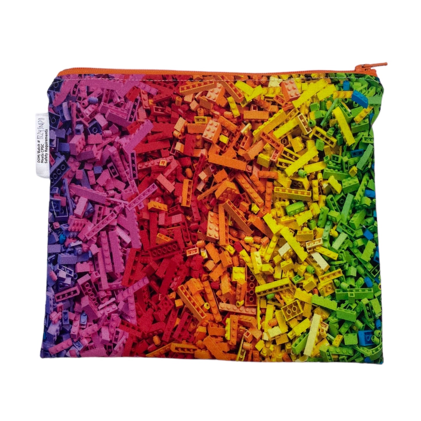 Sandwich Sized Reusable Zippered Bag Building Bricks Rainbow