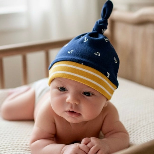 Knot Hat in Newborn: Anchors and Stripes