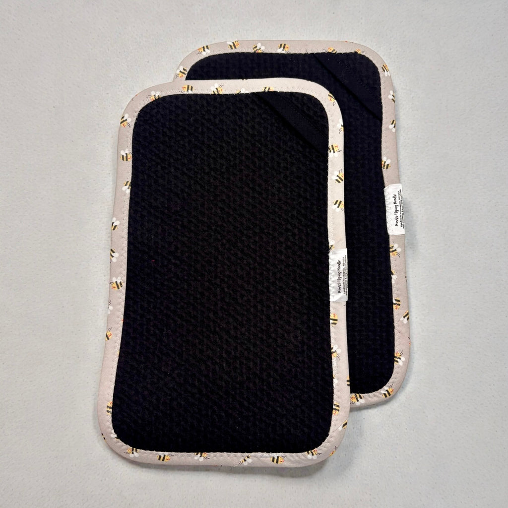 Set of 2 Reusable STANDARD Paper Towels - Bees on Black