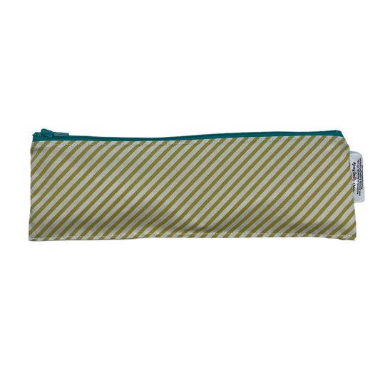 Regular Sized Reusable Straw/Utensil Wet Bag Stripes Bias Green