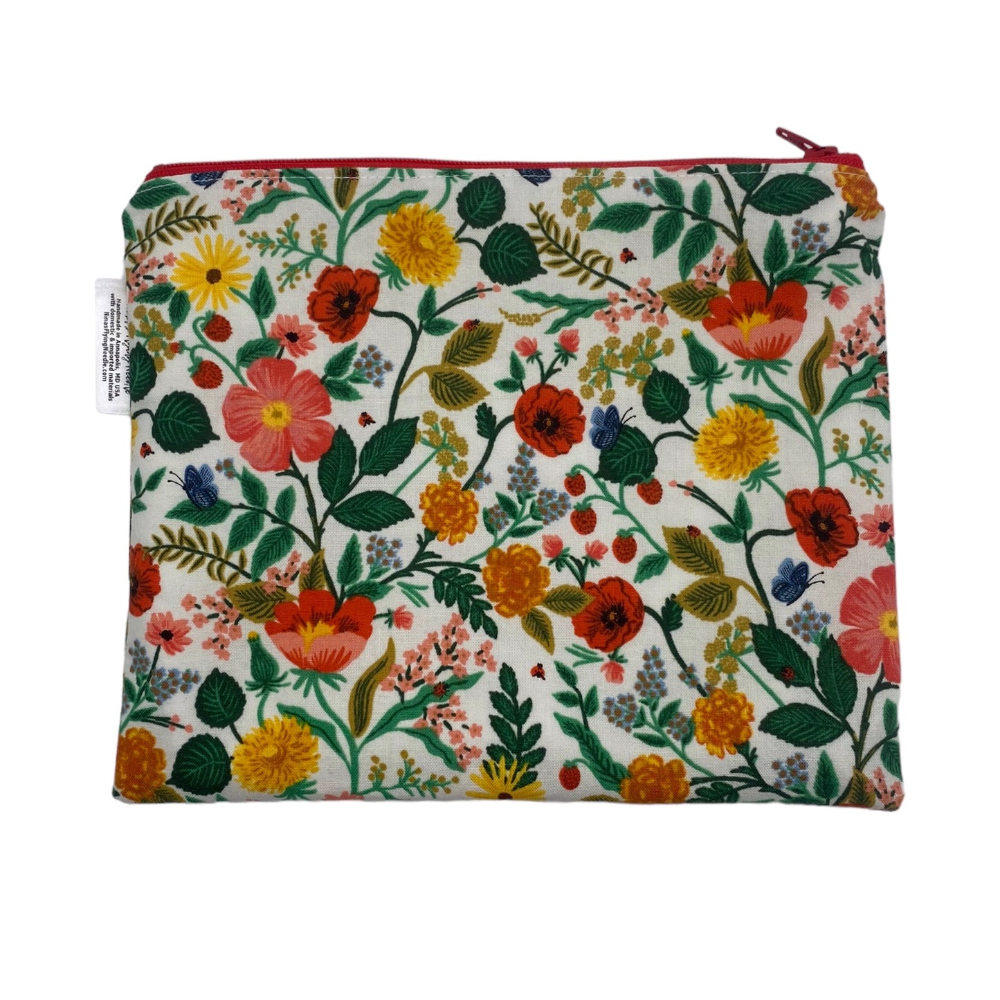 Sandwich Sized Reusable Zippered Bag Floral with Butterflies and Ladybugs