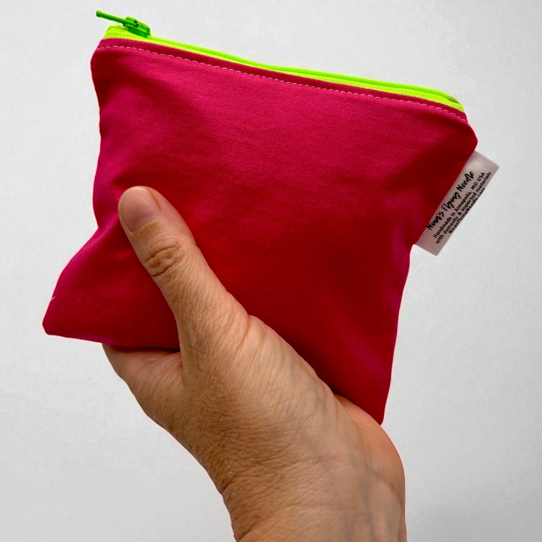 Toddler Sized Reusable Zippered Bag Solid Pink and Neon