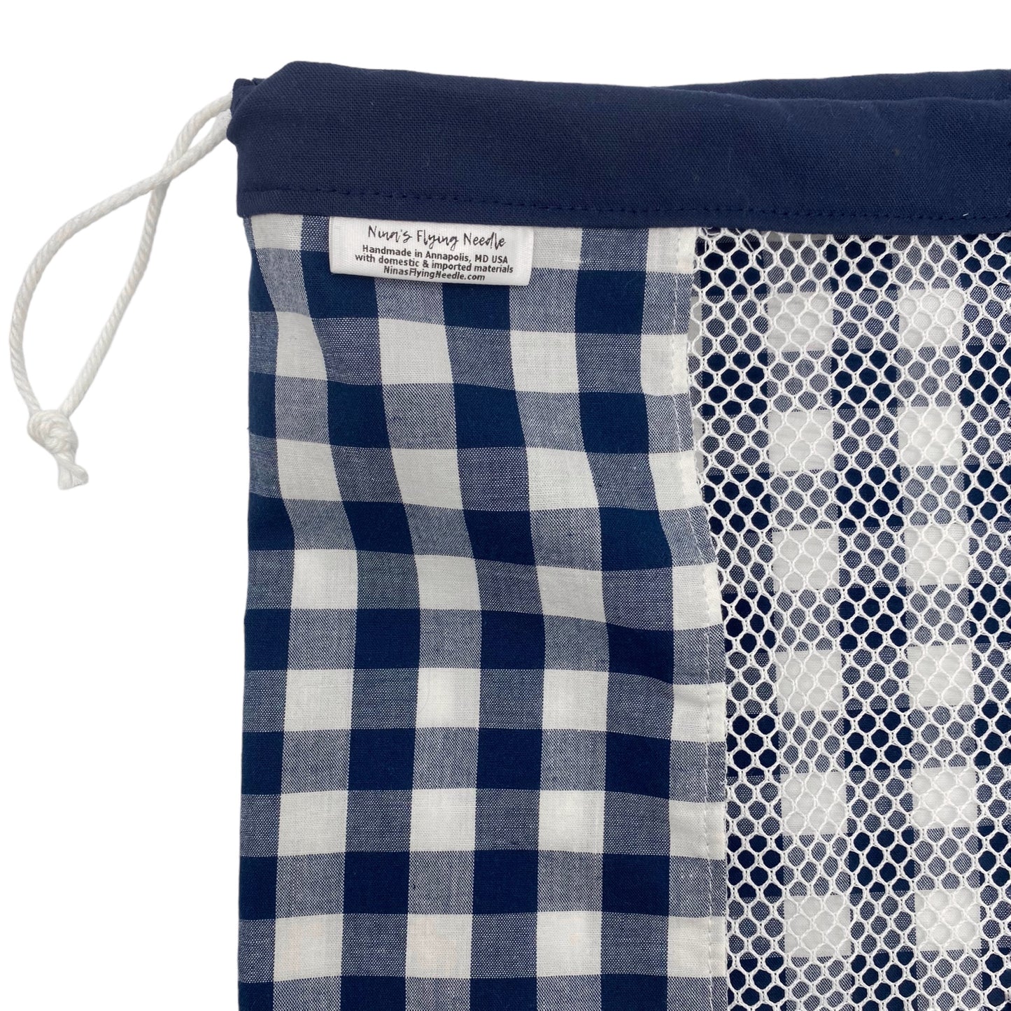 Large Produce Bag Gingham Navy and White