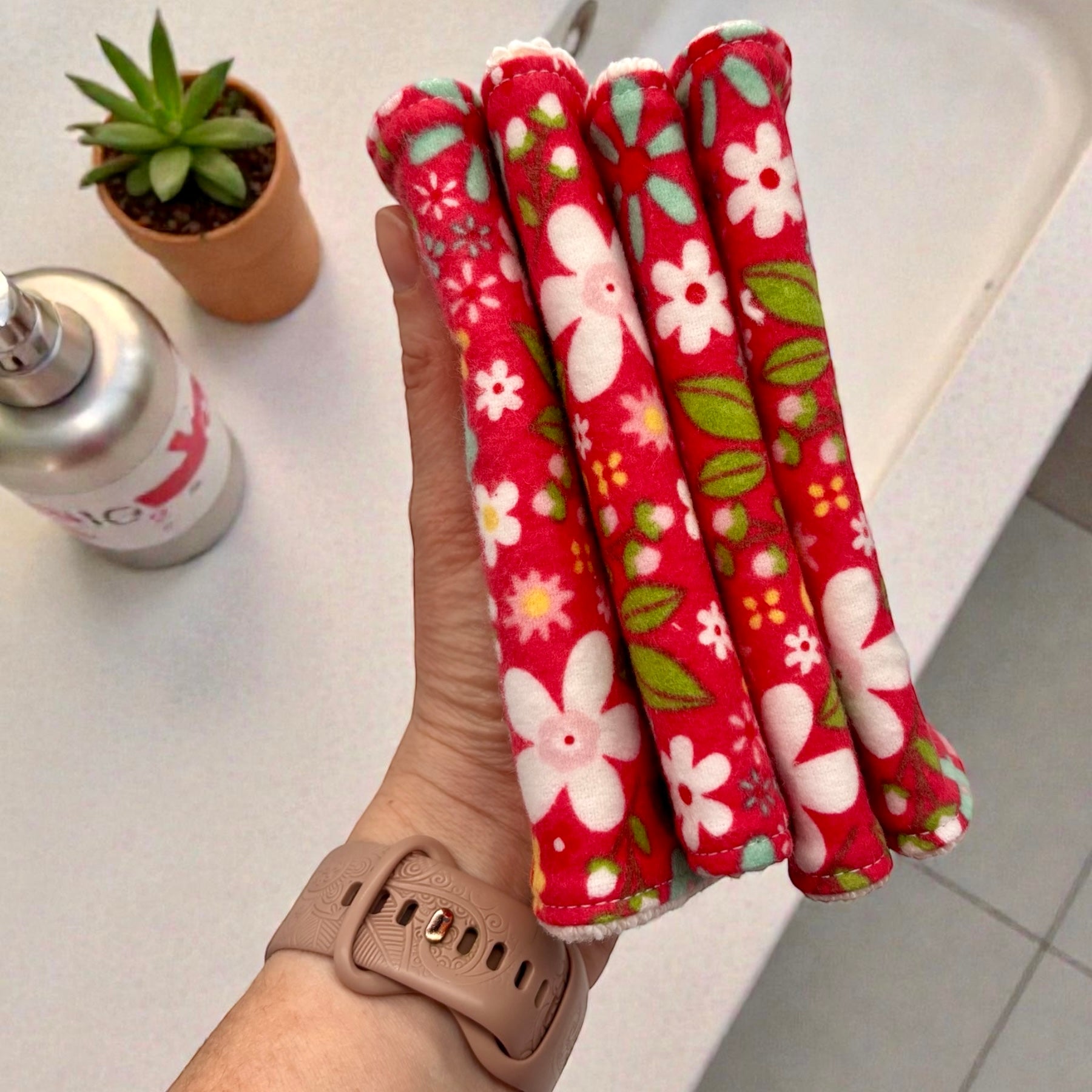 Wash Cloths - Minis - Florals and Solid Red