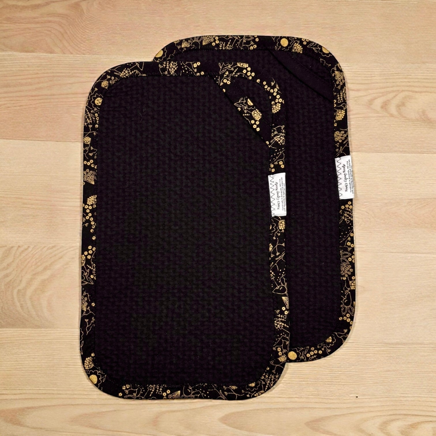 Set of 2 Reusable STANDARD Paper Towels - Gold Floral on Black