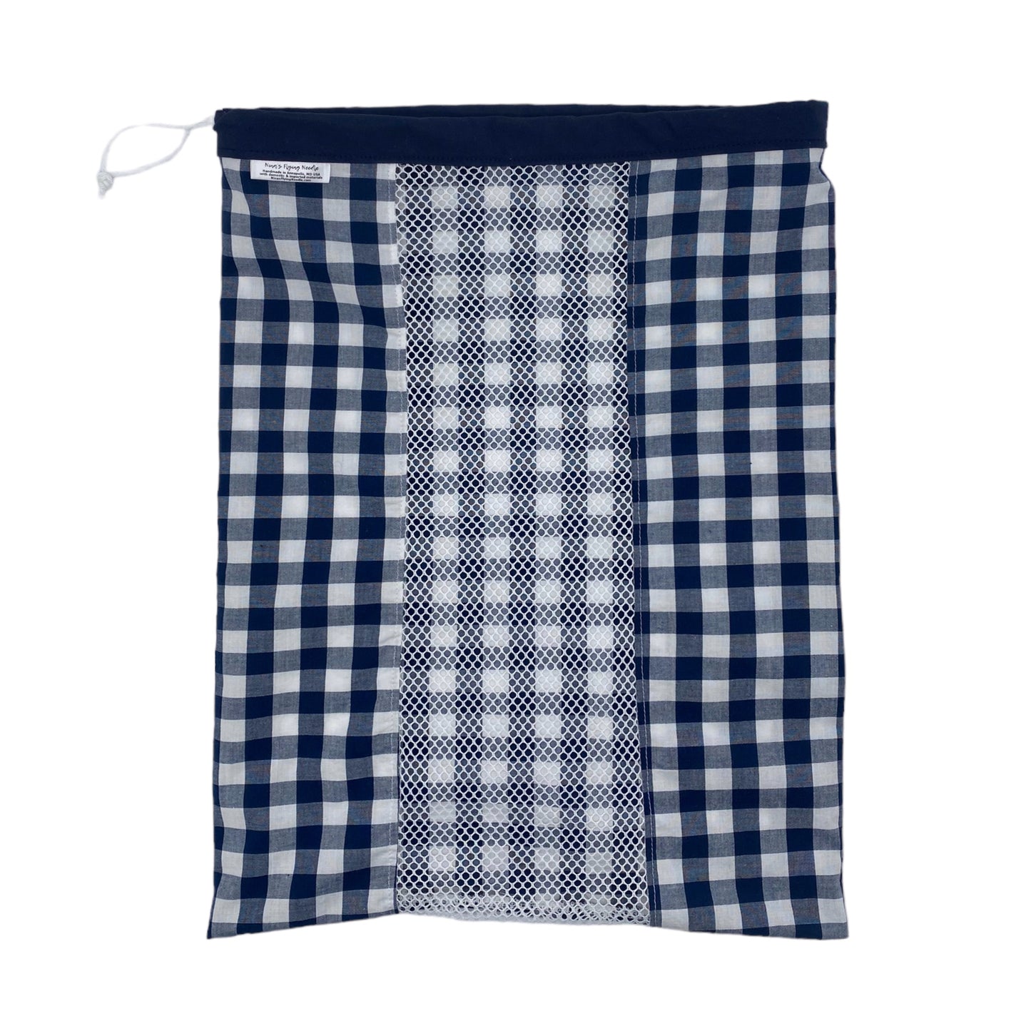 Large Produce Bag Gingham Navy and White