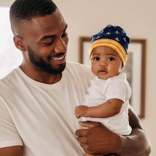 Beanie Hat in Baby: Anchors with Stripes