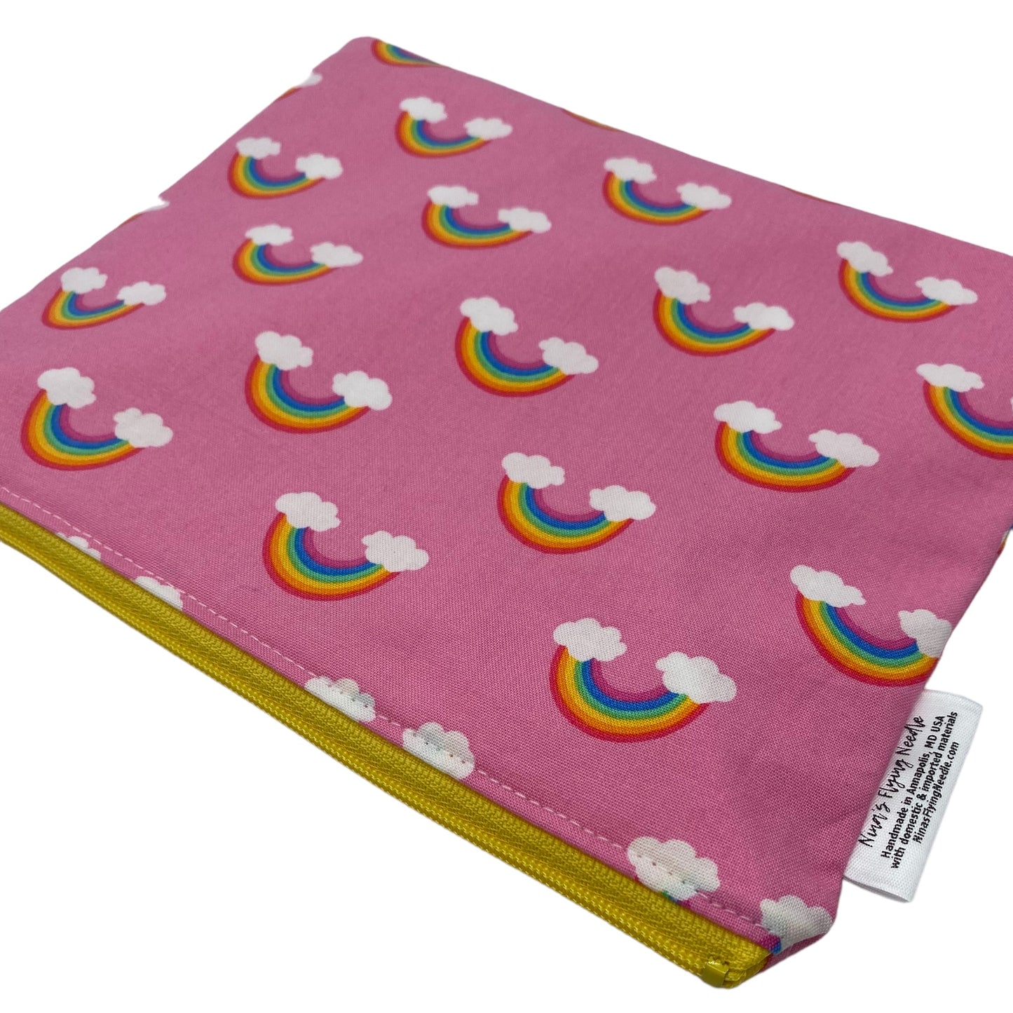 Sandwich Sized Reusable Zippered Bag Rainbows on Clouds