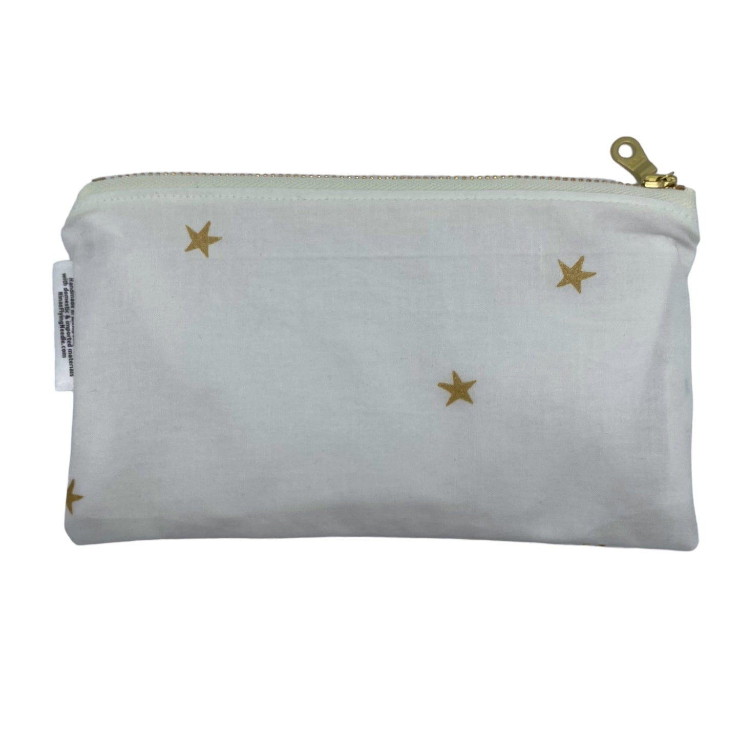 Knick Knack Sized Reusable Zippered Bag Stars Sparkly Gold Combo Print and Gold Metal Zipper