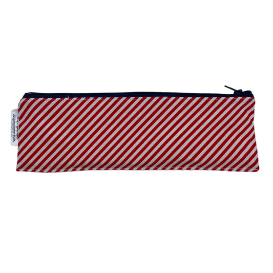 Regular Sized Reusable Straw/Utensil Wet Bag Stripes Bias Red