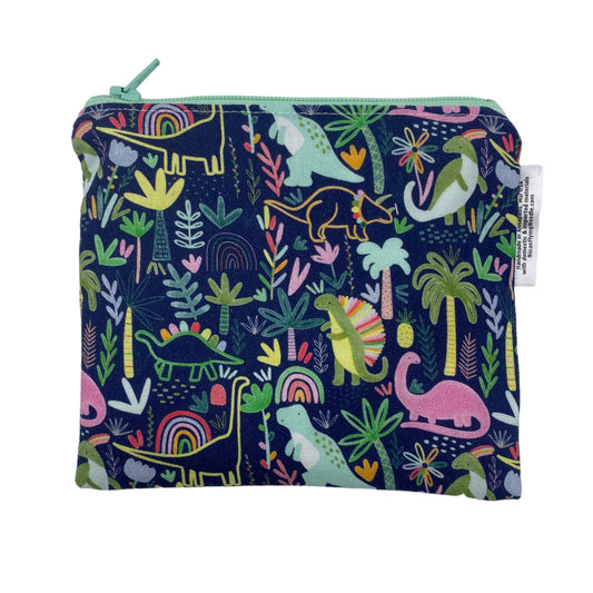 Toddler Sized Reusable Zippered Bag Dinosaurs and Rainbows