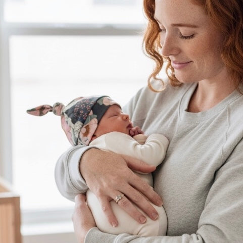 Knot Hat in Newborn: Floral with Rose Gold