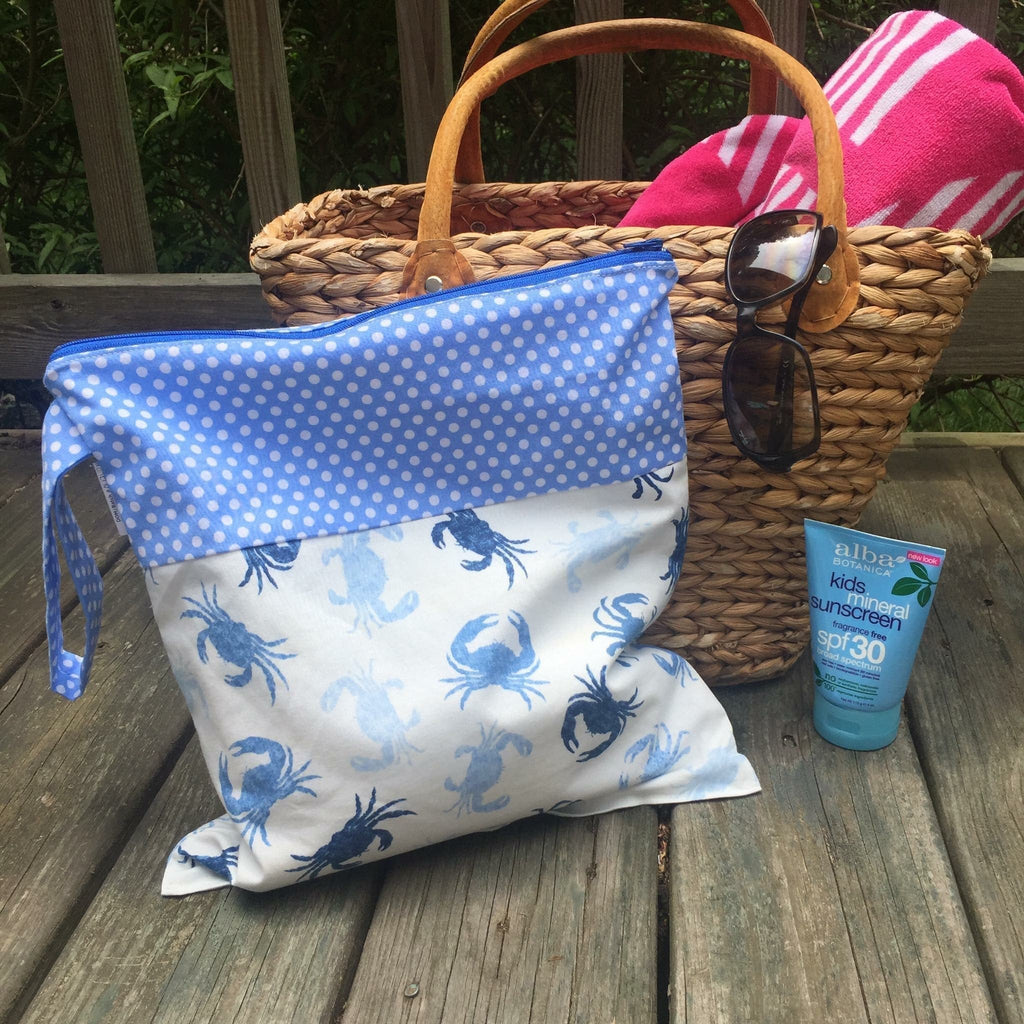 Large Wet Bag with Handle Florals on Navy