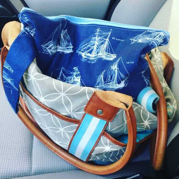 Large Wet Bag with Handle Florals on Navy