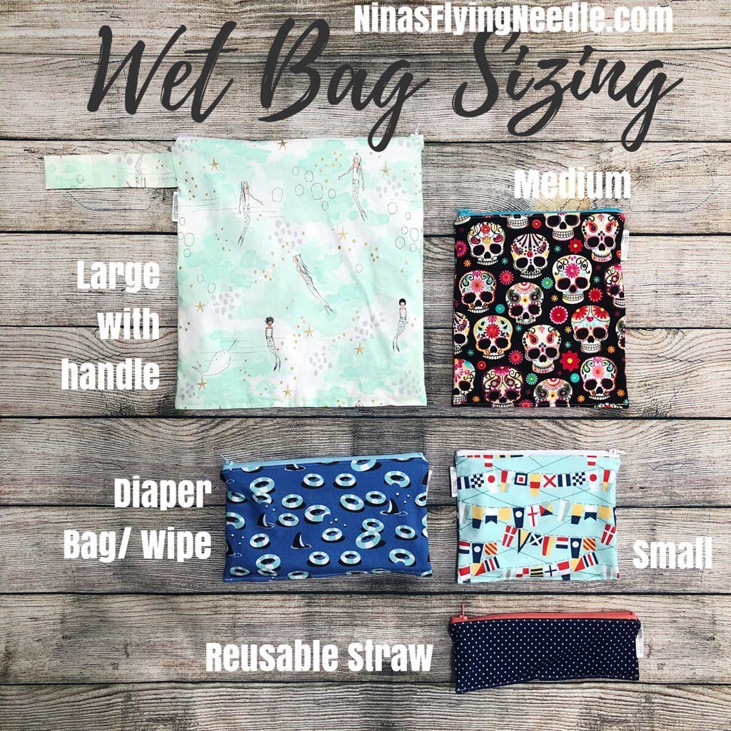 Large Wet Bag with Handle Florals on Navy